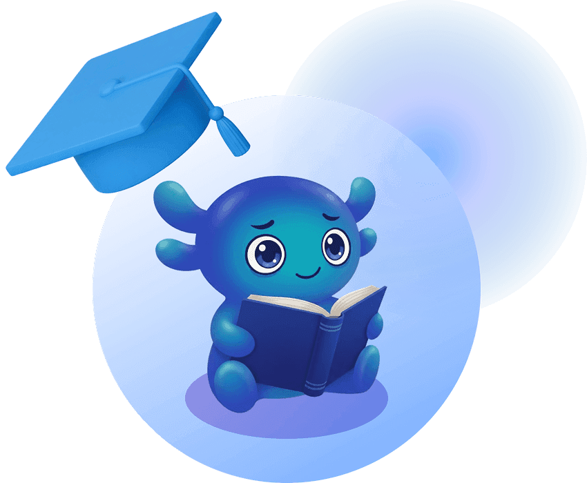 Nia mascot reading a book